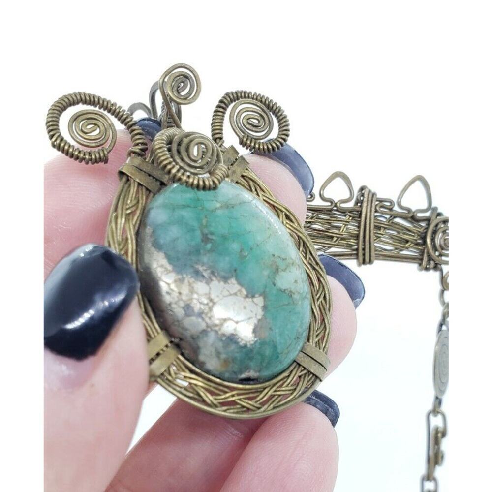 Vintage Necklace Aventurine Hematite Tribal Hand Wired Choker Dangle Pendant - Picture 3 of 12